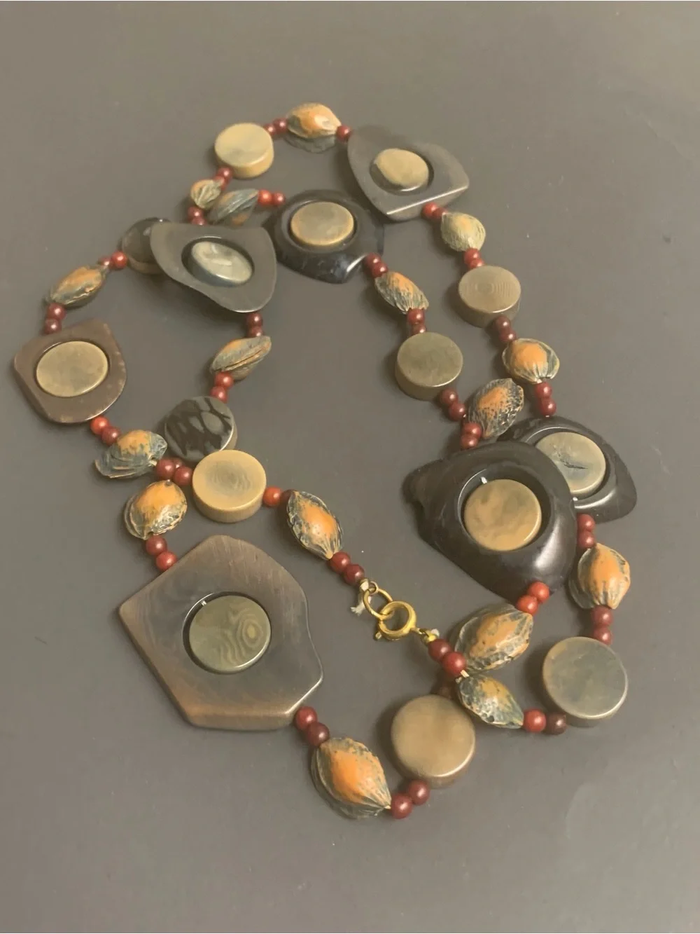 Vintage Handcrafted Tagua Nut Beads Statement Necklace 30”